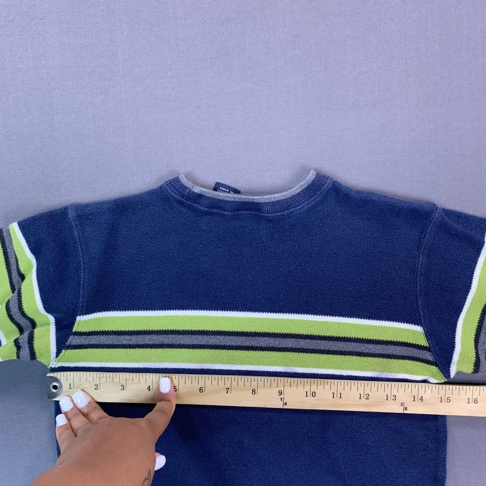 Gap Sweater Kids XS Blue Stripe Cotton Knit Crew Neck Long SLV Pullover